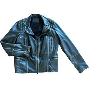 All Saints Cargo Distressed Gray Black Leather Jacket Size M